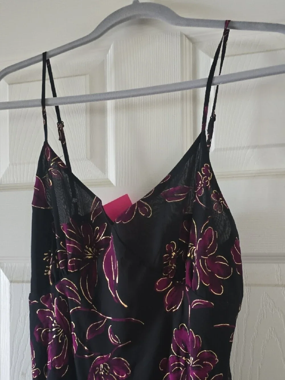 Betsey Johnson Black Dress with Magenta Floral & Gold Trim
